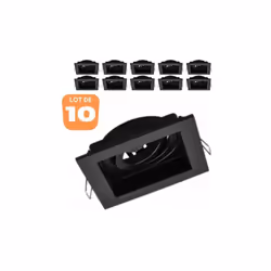 Le lot de 10 supports de spots Beta R4 carré noir MR16 GU10/GU5.3 se complète avec des ampoules MR16 GU5.3/GU10 et les douill ...