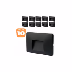 Le lot de 10 spots LED mural VEKTAB4 carré noir 3W 3000K IP65 permet de baliser les escaliers et les couloirs. L'éclairage in ...