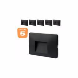 Le lot de 5 spots LED mural VEKTAB4 carré noir 3W 3000K IP65 permet de baliser les escaliers et les couloirs. L'éclairage ind ...