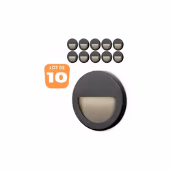 Le lot de 10 spots LED mural VEKTAB2 rond noir 3W 3000K IP65 permet de baliser les escaliers et les couloirs. L'éclairage ind ...