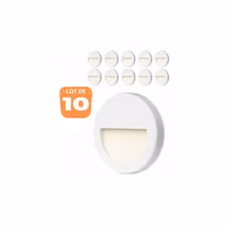 Le lot de 10 spots LED mural VEKTAB1 rond blanc 3W 3000K IP65 permet de baliser les escaliers et les couloirs. L'éclairage in ...