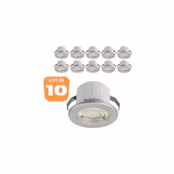 Ce lot de 10 minis spots LED rond argent 3W 6500K IP54 se distingue par ses spots de petites dimensions qui offre un très fai ...