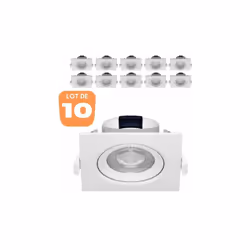 Le lot de 10 spots LED encastrables carré blanc 5W IP20 3000K permet une remise 30% par rapport au prix unitaire. Les spots s ...