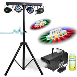 6 JEUX DE LUMIERE + PIED DJ + MACHINE A FUMEE + PRODUIT PACK SONO LIGHT DJ idéal soirée dansante bar club famille disco fête Nöel