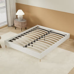 Lit avec sommier 140 x 190cm- Revêtement Tissu Blanc- Stable et Robuste- Pieds centraux de Renfort