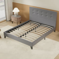 Lit avec sommier & Tête de lit capitonnée - 140 x 190 cm - Gris - Stable et Robuste avec Pieds centraux de Renfort