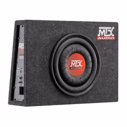 Caisson de grave clos plat amplifié. Amplification Classe-D avec limiteur. Subwoofer : 25cm (10). Bobine : 38mm. Ampli puissa ...