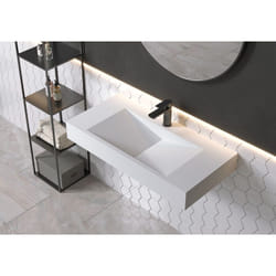 Vasque murale rectangulaire PB2049 en pierre solide (fonte minérale) - 90 x 45 x 12 cm - blanc mat - Bernstein