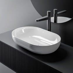 BERNSTEIN - Vasque à poser O-540 en fonte minérale (pierre de synthèse) - en blanc brillant - 54 x 34 x 10,5 cm Avec cache couvercle en blanc