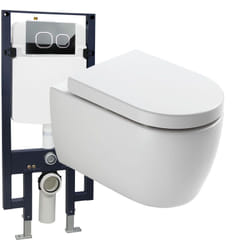Pack wc suspendu NT2038 noir brillant, abattant Soft-Close avec bâti-support G3008 et plaque de déclenchement au choixModèle verre blanc - Bernstein