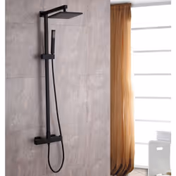 DESIGN : Mitigeur de douche noir composé d'une barre de douche multi-fonctions et d'un pommeau de douche avec tête de douche ...
