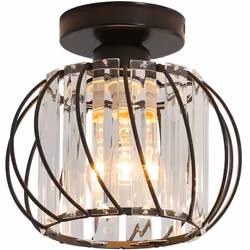 Plafonnier en Cristal Moderne E27 led Plafonnier Mini Lustre en Cristal pour Cuisine Salle à Manger Chambre Couloir Entrée (noir)