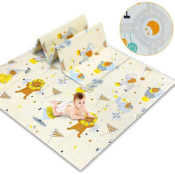 Tapis de Jeu Bébé Réversible 200x180cm, Tapis d'éveil Enfant Pliable Imperméable Double Face, Matériau xpe, Éléphant+Voiture