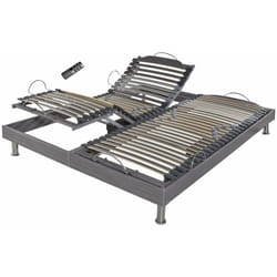 Sommier électrique S62+Lattes bois - Réglage fermeté zone lombaires - 2x90x200 - Gris