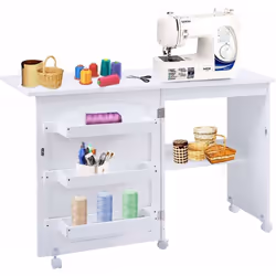 Cette armoire pour machines à coudre se transforme en un poste de travail spacieux ou se replie en une armoire latérale pour  ...