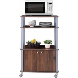 Costway - Meuble de Rangement Etagère de Cuisine Roulant en Bois Chariot de Cuisine de Service Micro-ondes Couleur de Café
