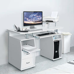 Costway - Bureau Informatique Table de Bureau en mdf pour Ordinateur Multi-Rangements avec Tablette Imprimante, Tablette à Clavier Coulissante, 2