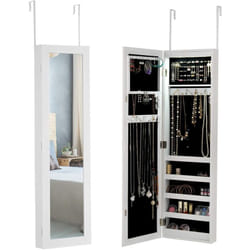 Armoire à Bijoux Murale avec Miroir de Lumières led Multi-Rangements pour Présentoir de Bracelets,Collier - Costway