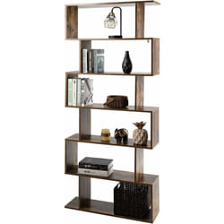 COSTWAY Bibliothèque Industrielle à 6 Niveaux, 80 x 23 x 192 CM, Étagère de Rangement en Forme de S avec Pieds antidérapants, Marron