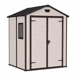 Keter Manor 6x5, Abri en plastique, Double, Toit à pignon, Noir, Résine, Beige