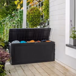 Coffre de rangement extérieur KETER avec roulettes en résine 270 litres Gris - Malle de jardin Samoa