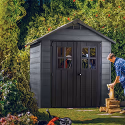 Description générale Cet abri de jardin en résine Woodium® 757 offre un design moderne avec une esthétique de bois naturel. I ...