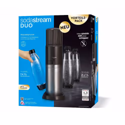 SodaStream DUO, Noir, Acier inoxydable, Verre, 1 L, 60 L, 155 mm, 280 mm
