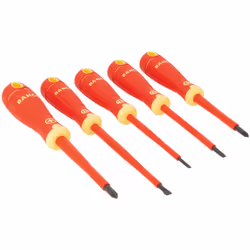 Set of insulated slotted and phillips screwdrivers vde bahcofit with multi-component shank, (flat 3 x 100 4 x 100 5.5 x 125 p ...