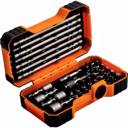 description Jeu d'embouts 35 pièces pour vis TX, six pans, Phillips, Pozidriv. Avec clé à douille magnétique pour perceuses. ...