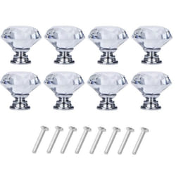 Boutons en verre transparent en forme de diamant - INF - Lot de 8 - Base argentée - Vis fournies