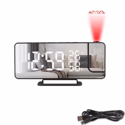 Horloge projecteur - INF - Miroir noir - Affichage température - Réveil FM - Design contemporain