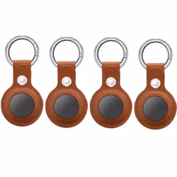 Étui AirTag avec porte-clés en cuir PU marron pack de 4