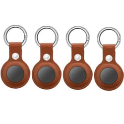 Étui AirTag avec porte-clés en cuir PU marron pack de 4