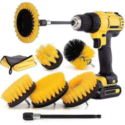 Brosses à récurer - INF - Jaune 8 pièces - Nettoyage en profondeur - Perceuse/visseuse