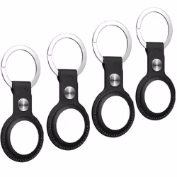 Étui AirTag avec porte-clés en cuir PU Noir pack de 4
