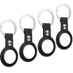 Étui AirTag avec porte-clés en cuir PU Noir pack de 4