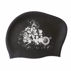 Bonnet de bain - INF - Silicone Noir/Blanc - Cheveux longs - Souple - Durable