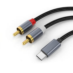 Câble audio stéréo USB-C vers 2x RCA pour téléphone portable tablette lecteur MP3 - INF - Gris-120 cm