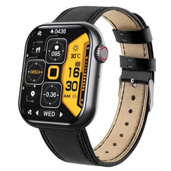 INF Montre intelligente avec oxygène sanguin tension artérielle fréquence cardiaque Bracelet de montre en cuir noir/PU