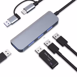 Hub USB - INF - Double hub USB-C et USB-A - 1 port USB 3.0 - 3 ports USB 2.0 - 4 ports au total