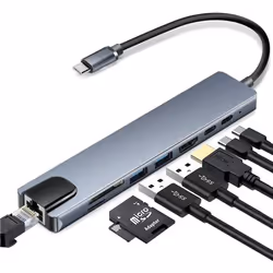 Hub USB-C - INF - 8 ports - USB HDMI RJ45 - Connectivité étendue - Couleur Gris