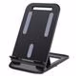 Support de bureau - INF - Pliable - Quatre angles réglables - Pour smartphones et tablettes - Plastique noir