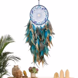 Attrape-rêves - INF - Bleu - Design artisanal - Pierre de cristal - Motif arbre de vie