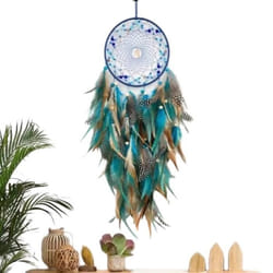 Attrape-rêves - INF - Bleu - Design artisanal - Pierre de cristal - Motif arbre de vie