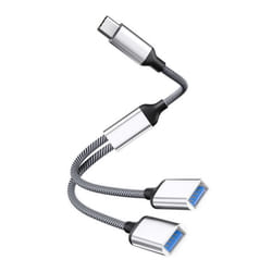 Adaptateur Type-C - INF - Double USB 2.0 - Argent - Transfert 480 Mbps - Compatible multi-OS