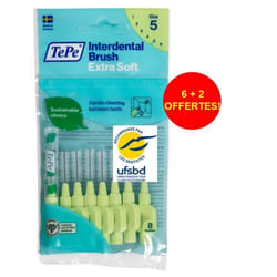 Brossettes interdentaires TePe - Extra-souples - Vert 0.8mm ISO 5 - 1 sachet de 8 brossettes