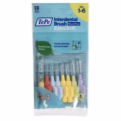 Brossettes interdentaires - TePe - Extra-souples - Multi-tailles ISO 1 à 6 - 8 unités - Brins doux