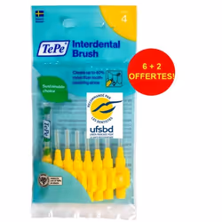 Brossettes interdentaires TePe Originales - TEPE - Jaune 0.7mm ISO 4 - Nettoyage en douceur - Pack de 8
