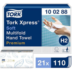Tork - Xpress Essuie-mains interfolies doux blancs H2, Premium, 2 plis, QuickDry, 21 x 110 feuilles, 100288