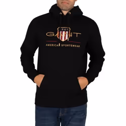 Sweat à capuche GANT Archive Shield pour homme - Noir - Manches longues - Coton et polyester